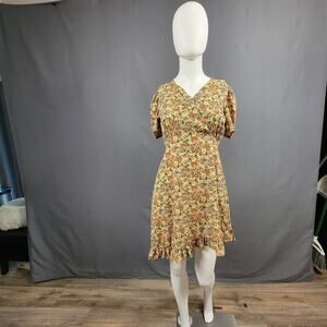 BBGD Floral Puff Sleeve Mini Dress S Ruffle Hem Cottagecore Vibes